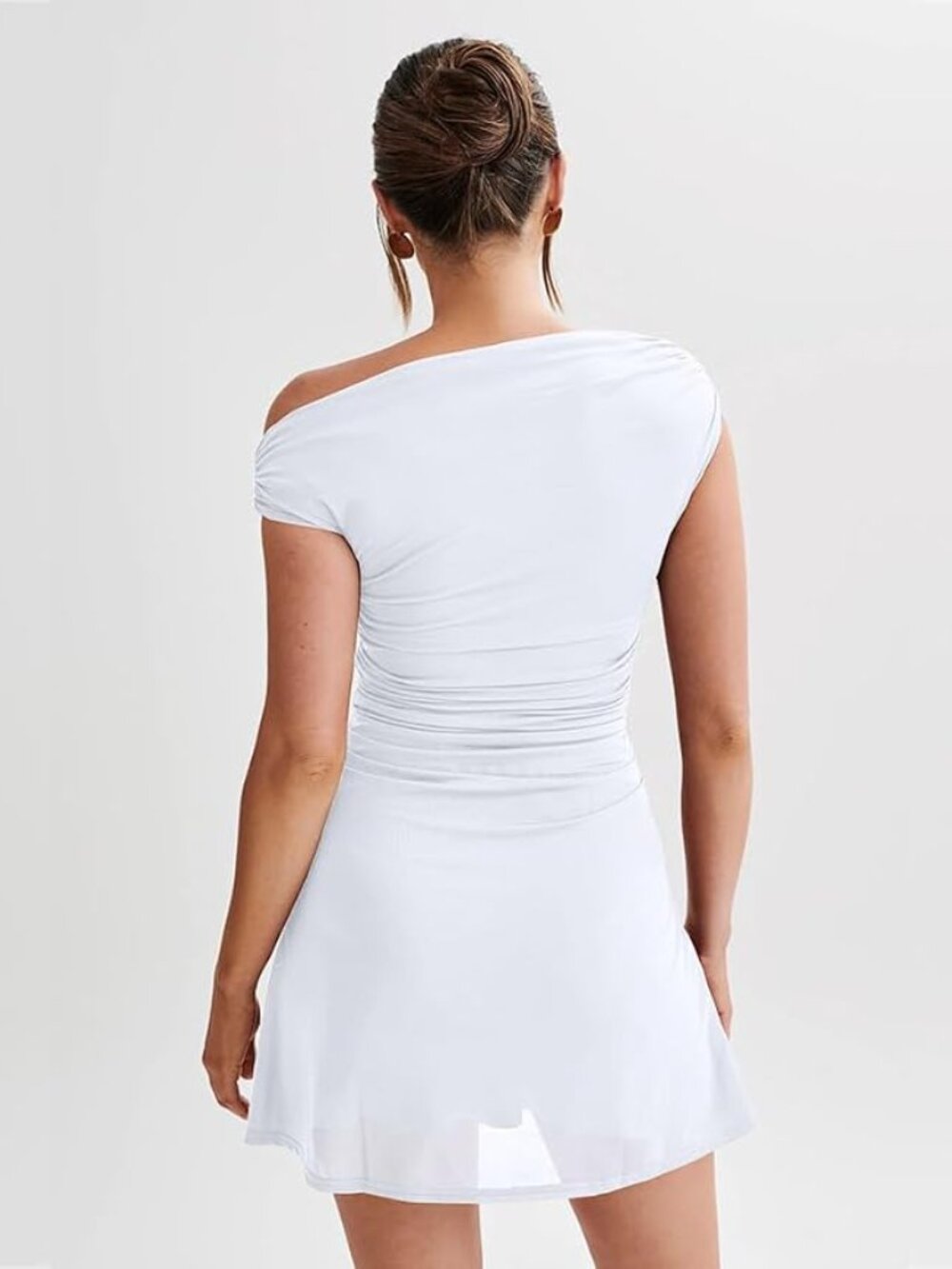 π€ LAGSHIAN White Off Shoulder Ruched Mini Dress NWT S - Picture 3 of 8